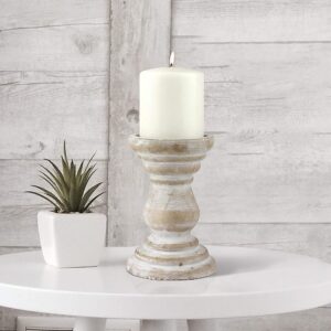Antique White Wooden Pillar Candle Holder
