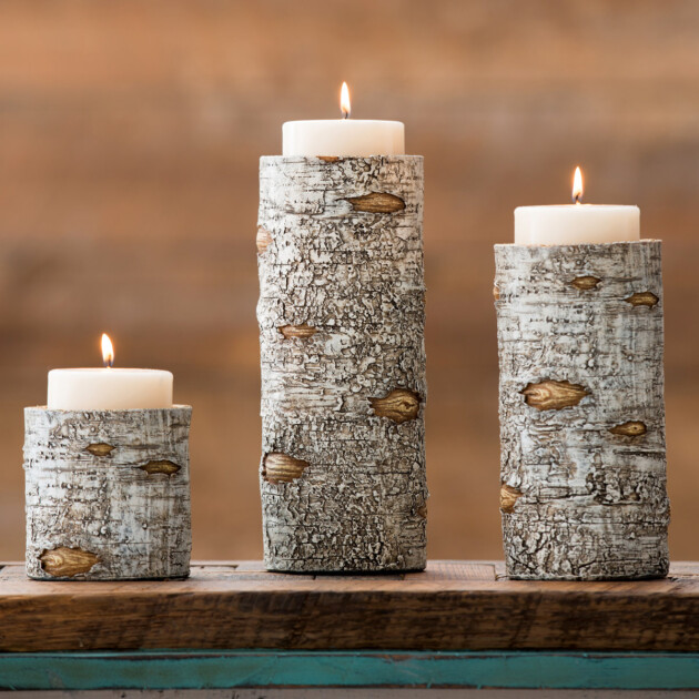 Birch Wood Pillar Candle Holders