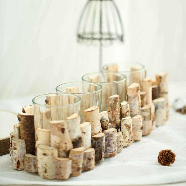 Birch candle holders glass votives