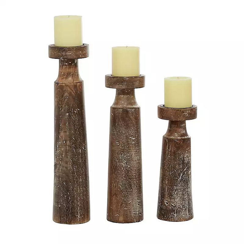 Distressed Mocha Mango Wood Candlesticks