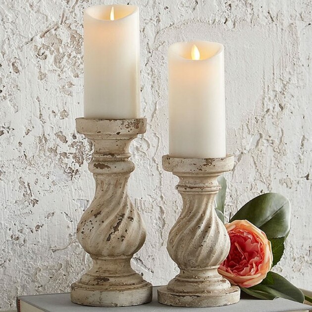 Distressed wooden candle holders