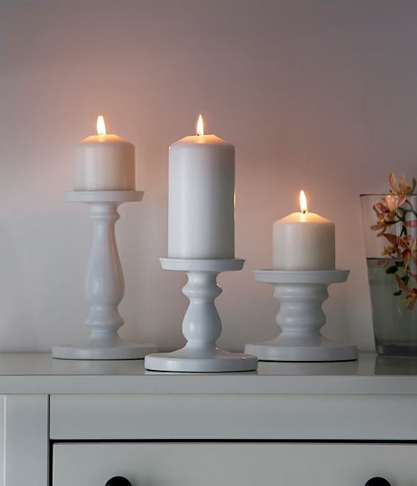 IKEA WHITE WOOD CANDLEHOLDERS