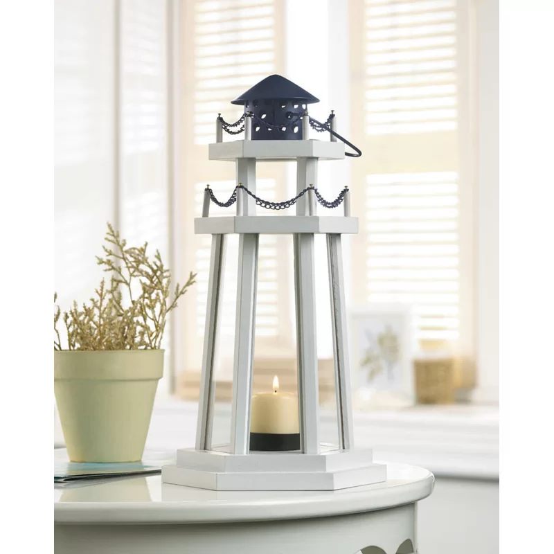 Sky Lake Point Wood Glass Metal Lantern