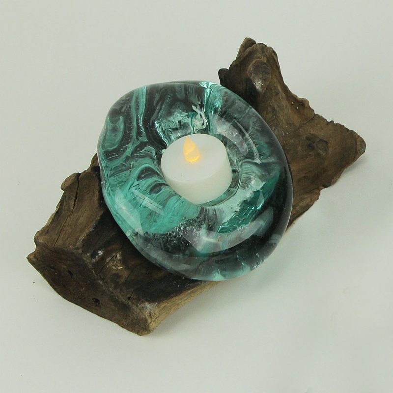 Things2Die4 Molten Glass Gamal Wood Root Tealight Candle Holder