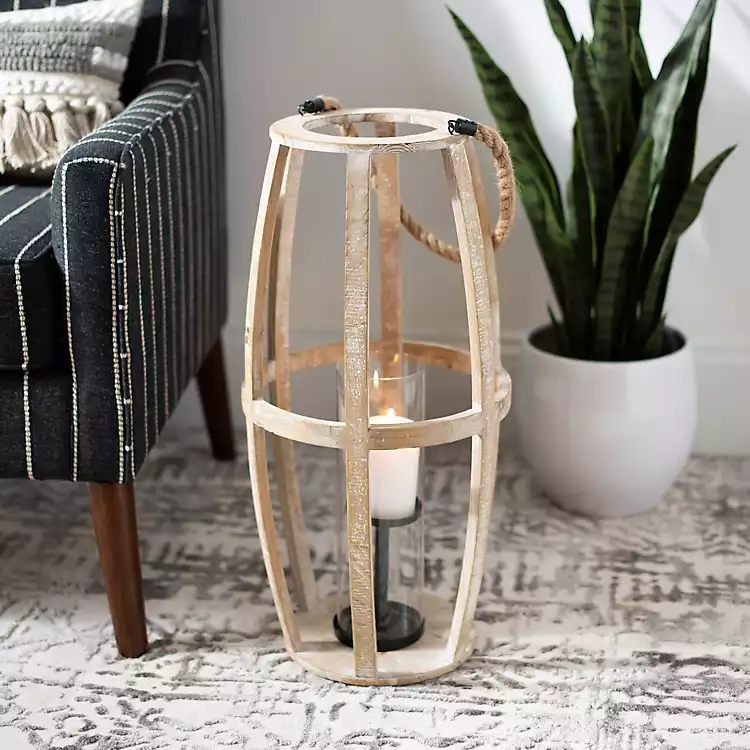 Wood Rope Lantern Glass Hurricane