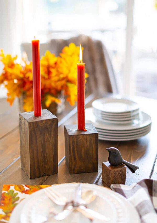 Wood block taper candle holders DIY