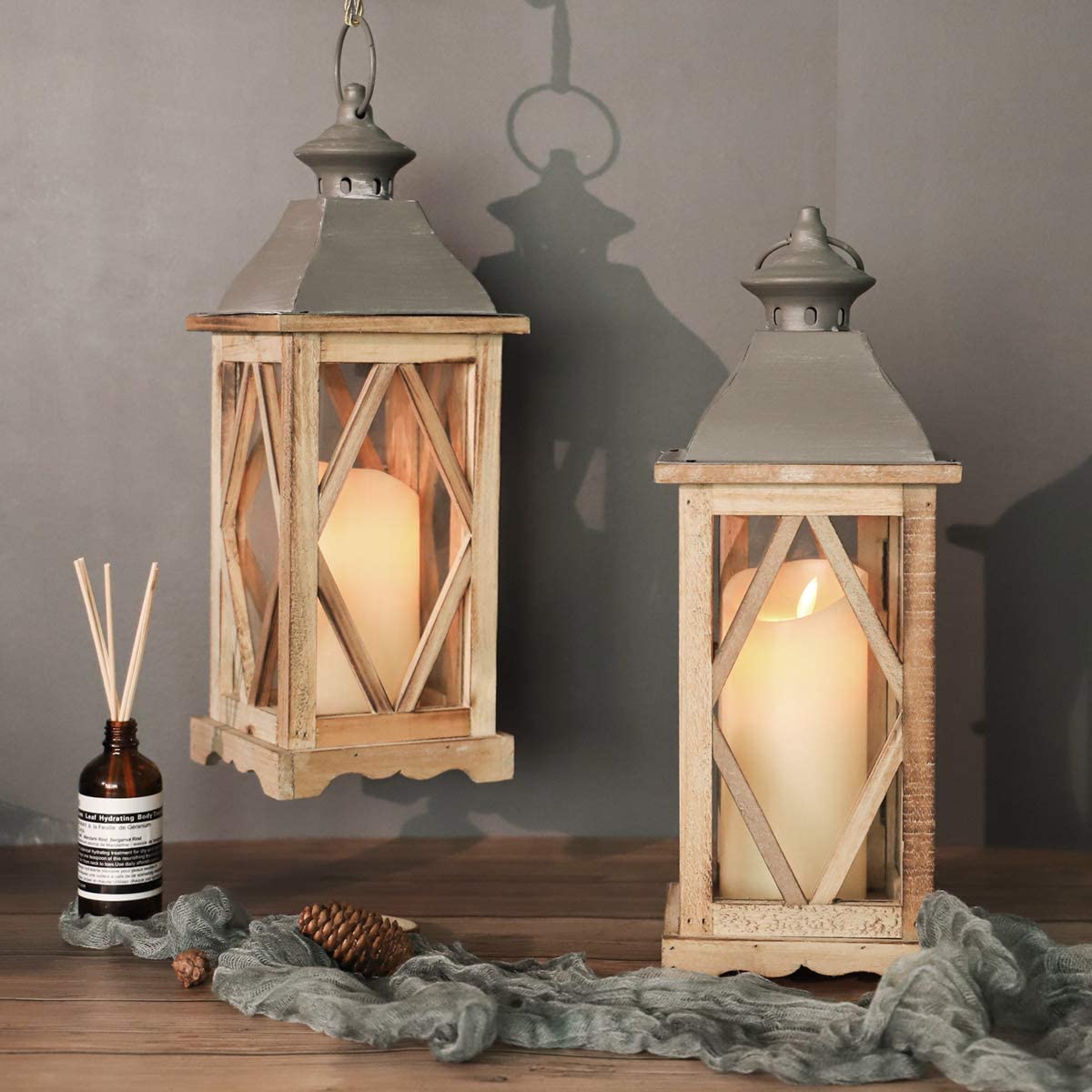 Wooden Decorative Glass Candle Lantern