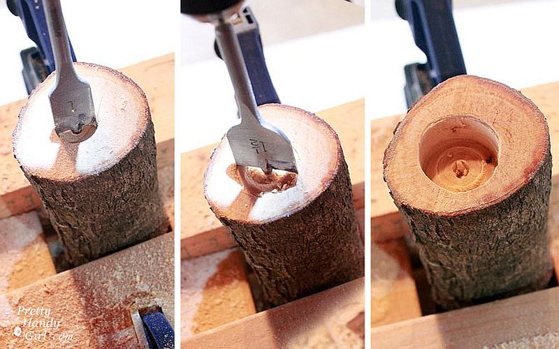 drill holes in logs