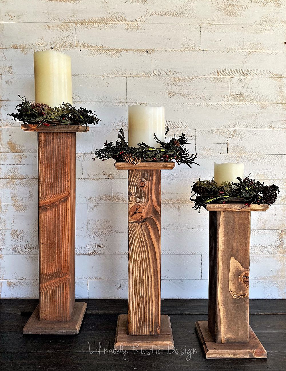 tall rustic wood candle holders