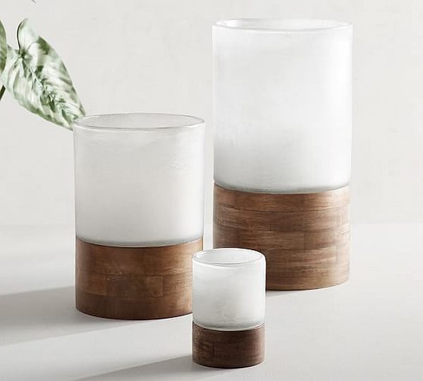 handcrafted wood frosted glass candle holders