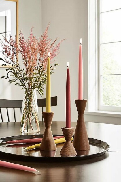 living room wood candleholder centerpiece