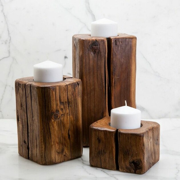 reclaimed wood candle holders