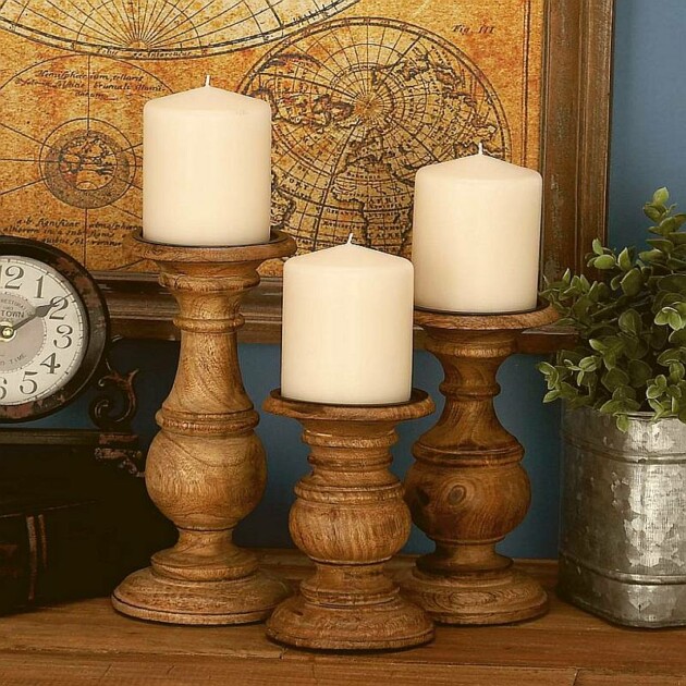 rustic wood taper candleholders