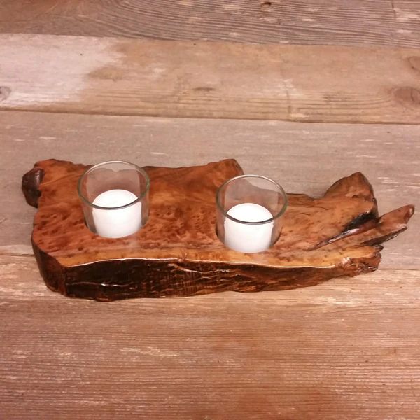 rustic wooden tray glass candle holders