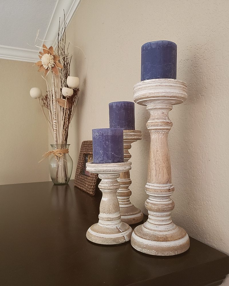 tall wood candle holder set