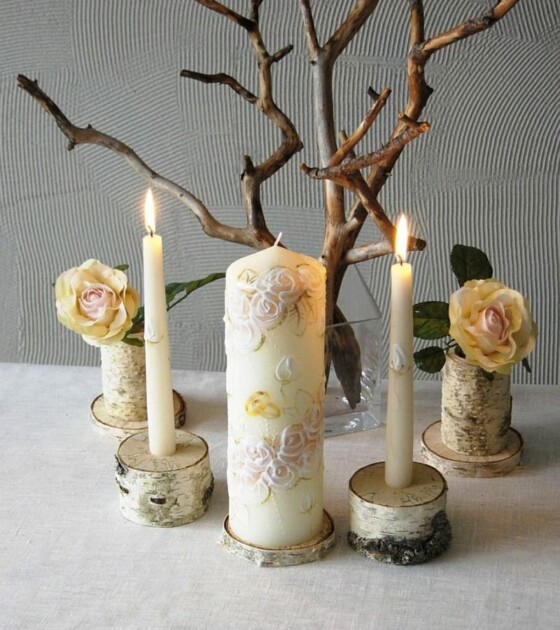 unity candle holder set birch bark taper and cylinder candle holders set of 3
