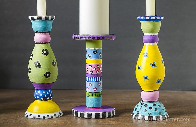 whimsical painted candlestick holders
