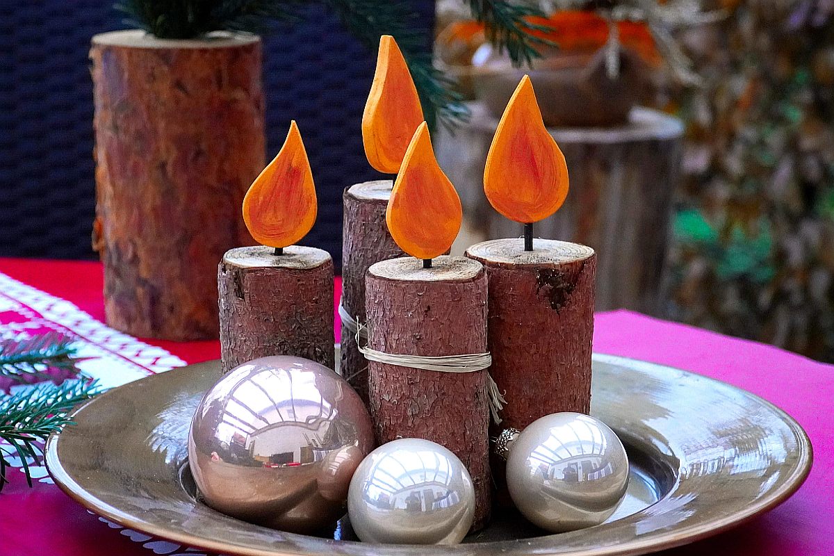 wood candle arrangement