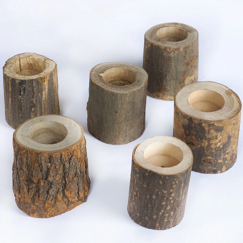 Wooden Natural Stump Votive Candle Holders
