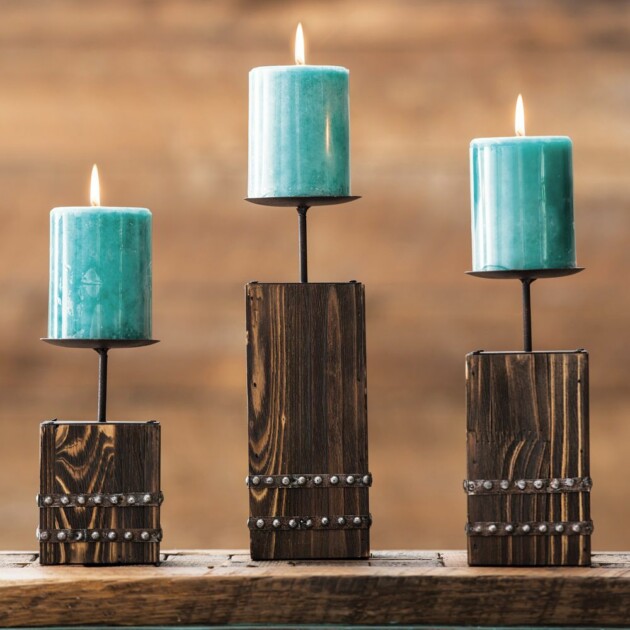 southwest wood candle holder set 3