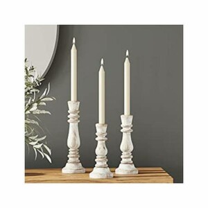 3 White Wooden Candlesticks