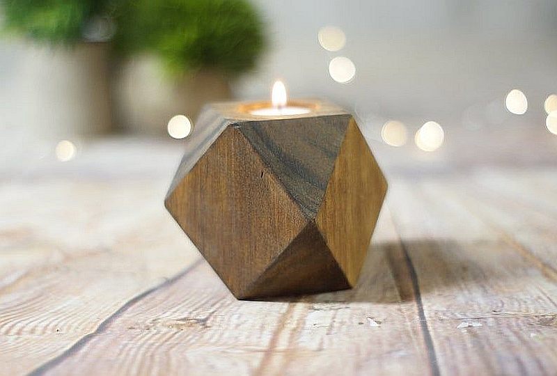 Geometric Wood Candle Holders