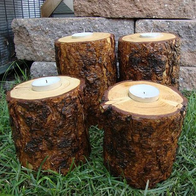 Wood Stump Tea Light Holders
