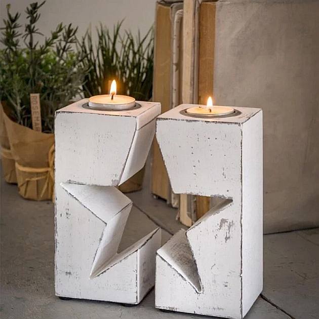 White Wooden Broken Star Tealight Candle Holder