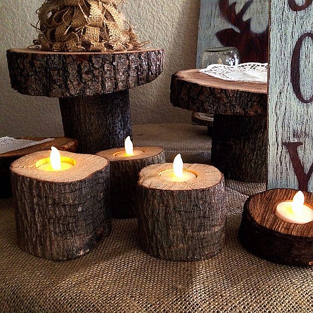 wood tea light candle holders