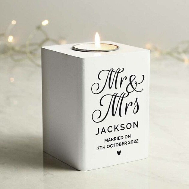 personalised white wooden tea light holders mr mrs