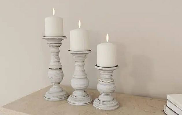 White Wood Candle Holders