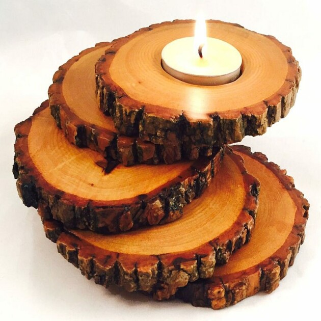 rustic wood tea light candle holders