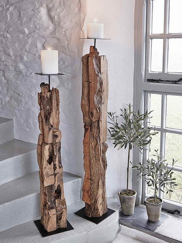 Wooden floor candle holders