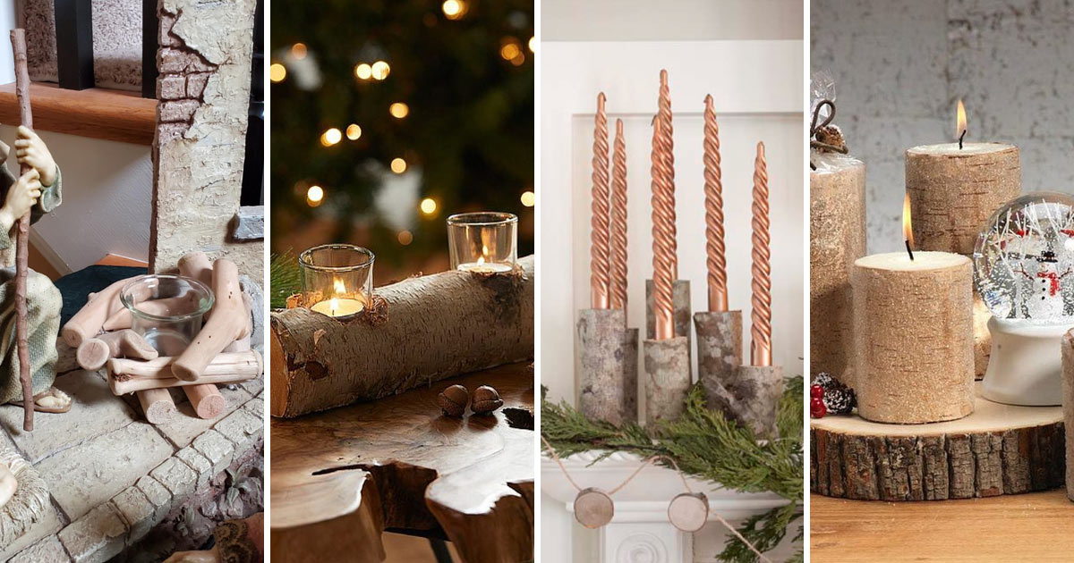 Holiday Christmas Décor with Wooden Candle Holders