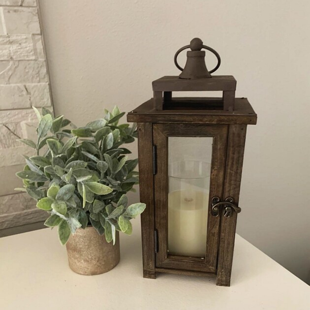 lantern wood candle holder on table