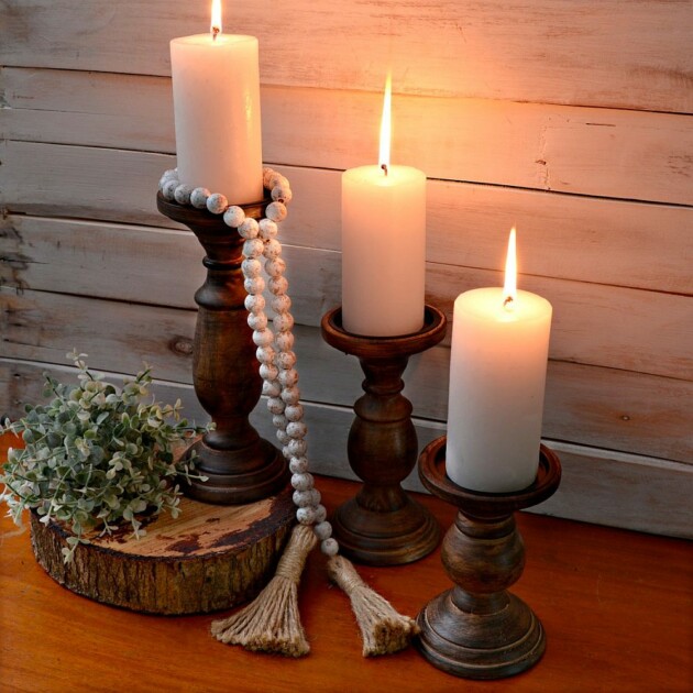 pillar wood candle holder centerpiece