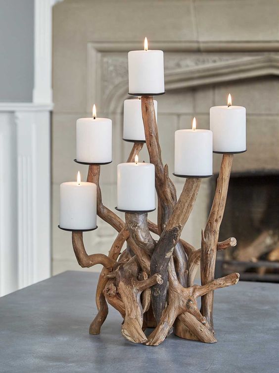 rustic wood candle holder brnaches