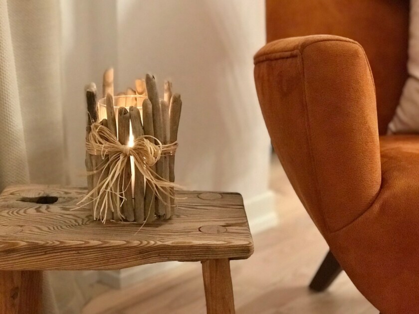 rustic wood candle holder side table