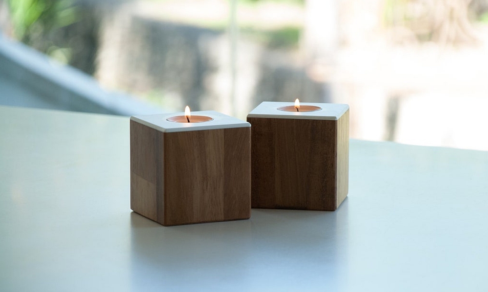 square wood candle holder outdoor