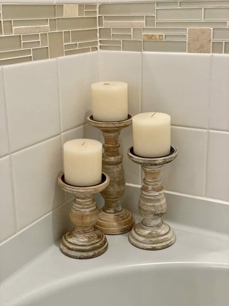 wooden candle holders bath tub