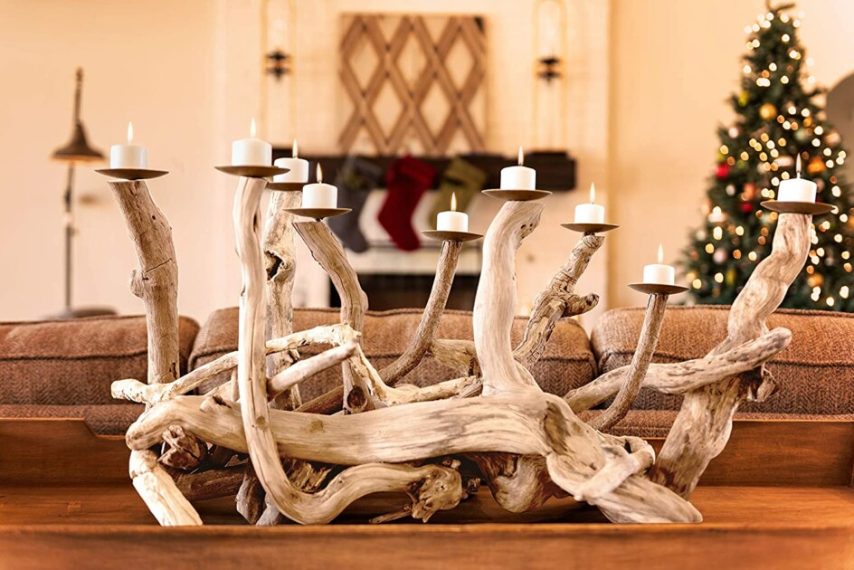 rustic wood candle holder branches
