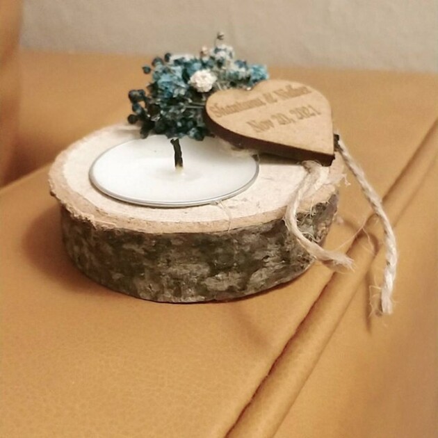 rustic wood candle holder favor