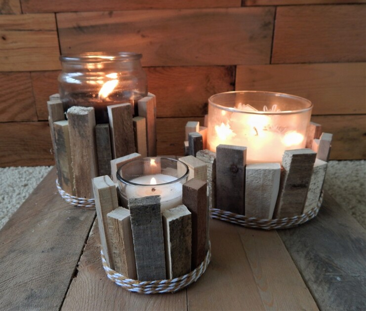 rustic wood candle holder outside