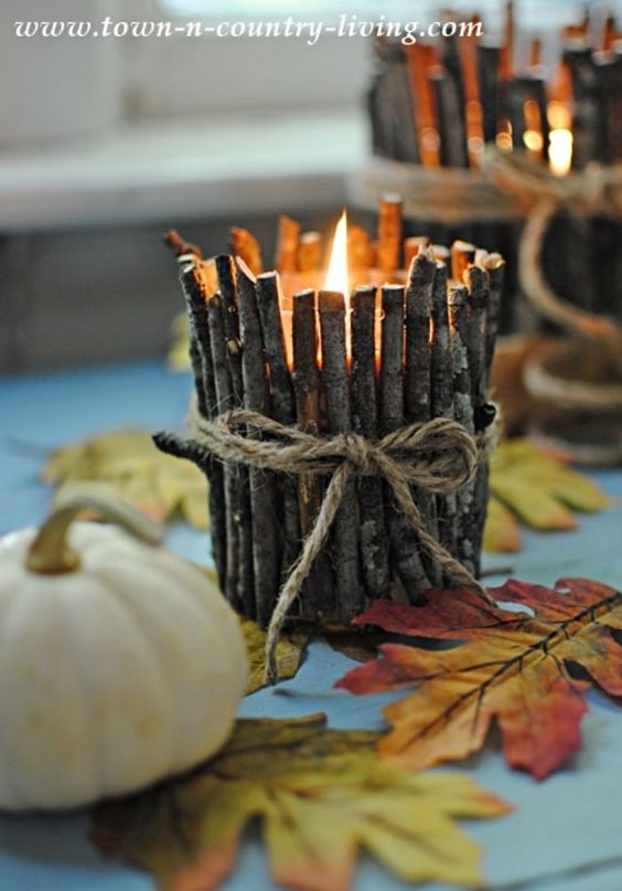 rustic wood candle holder sticks