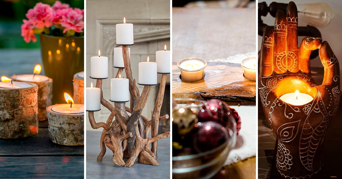Stylish Bucolic Style Décor with Wooden Candle Holders