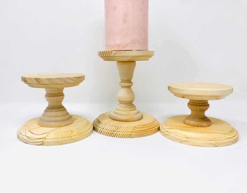 Natural Unfinished Wooden Pillar Candlestick Holders
