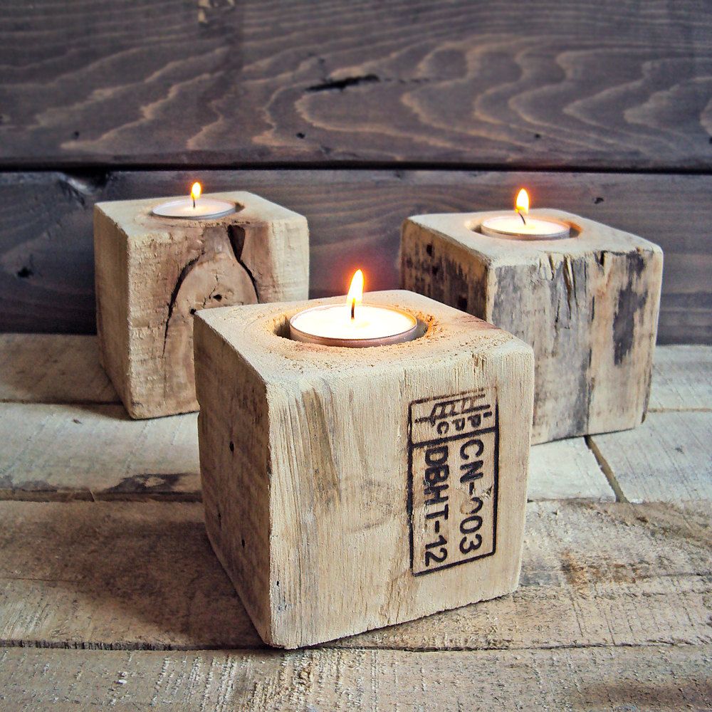 Reclaimed Industrial Wood Tea Light Holder