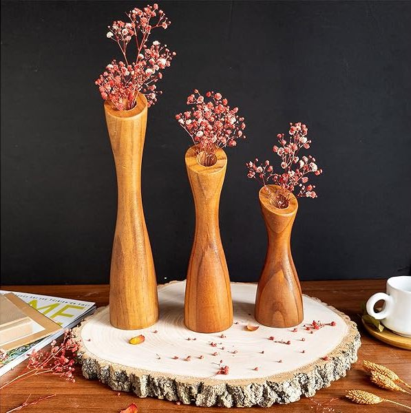 flowers wood candlestick holders