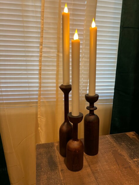 turned wood candlestick set