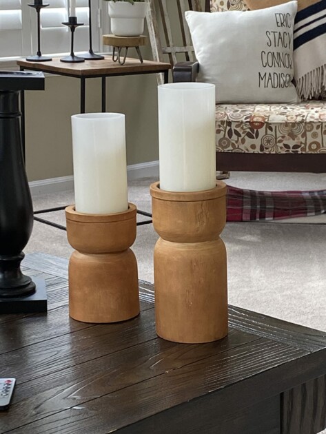 wooden candle holders table